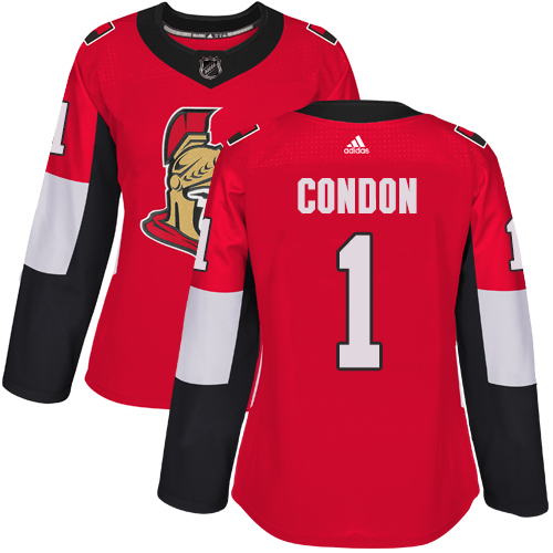 Adidas Senators #1 Mike Condon Red Home Authentic Women's Stitched NHL Jersey - Click Image to Close